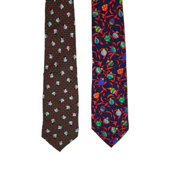 Christmas Ties Lot of 2 Cape Cod Neckware Silk Alynn Santa Ornament USA - Picture 1 of 11